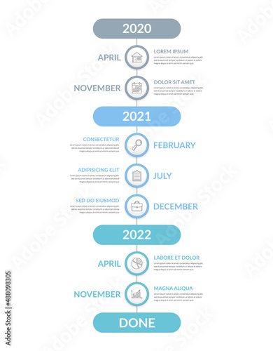 Vertical timeline infographics with place for years and months