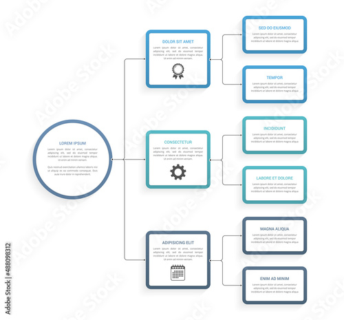 Flow chart infographic template with nodes and arrows, process diagram, organization structure template