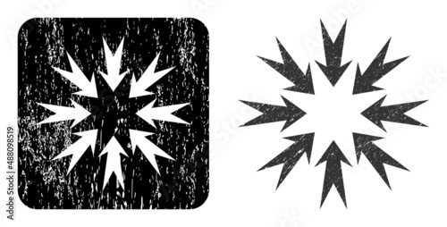 Vector pressure arrows carved icon. Grunge pressure arrows seal stamp, done from icon and rounded square. Rounded square stamp seal have pressure arrows empty space inside.
