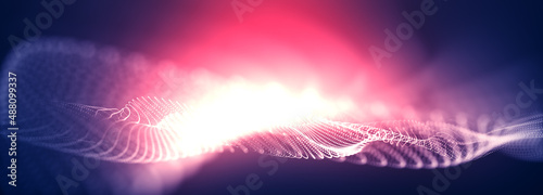 Abstract particular digital background hi-tech and scientific technology data line connect. particular wave dynamic mesh big data technology illustration background. 3d render particular line bg.	