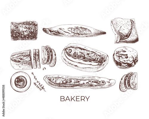 371_bread_bread, graphics,
vector baking set: baguette, pumpernickel, ciabatta, rye, cereal, bran, great elements for your design, homemade baked goods, healthy food,