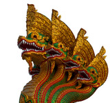 Thai dragon or Naga isolated on white background with clipping path, Selective focus. King of Naga statue symbol of faith in buddhism, can be seen in every temple in Thailand.