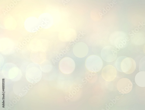 Bokeh lights motion blur effect on pastel pearl iridescent background. Holidays fantasy abstract illustration.