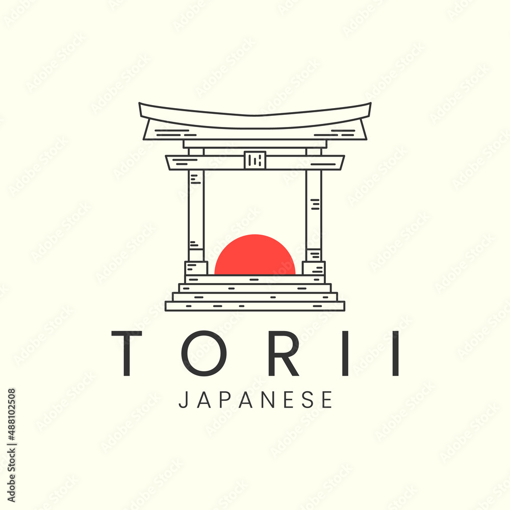 torii gate japanese minimalist line art logo icon illustration template vector design