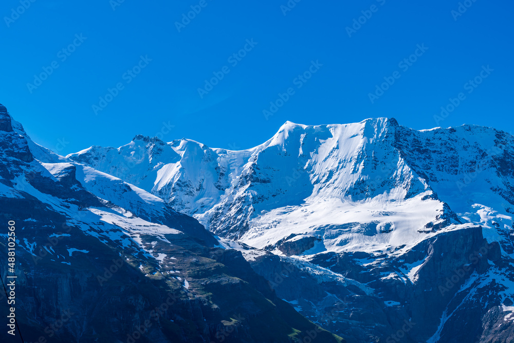 Fototapeta premium The Swiss Alps at Murren, Switzerland. Jungfrau Region. Snow peaks.