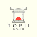 torii gate japanese minimalist line art logo icon illustration template vector design