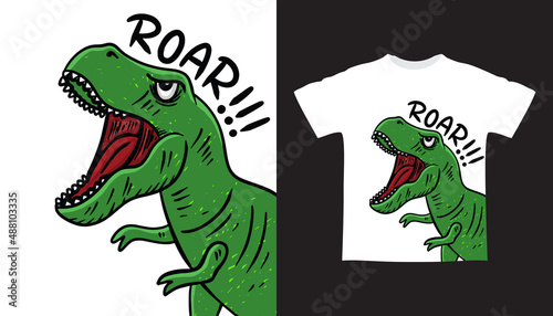 Hand drawn dinosaur illustration t shirt design