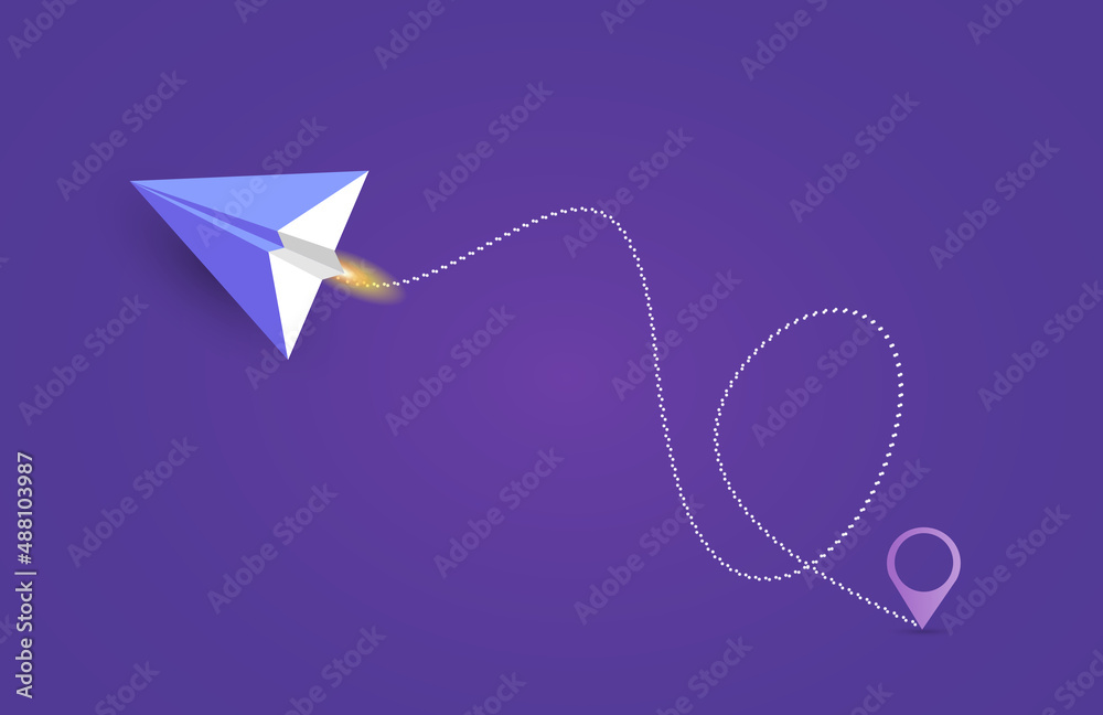 Paper plane with traffic line and navigation marker
Paper plane with traffic line and navigation marker