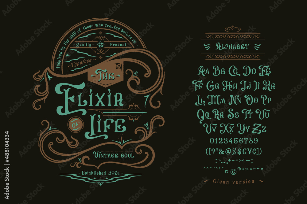 Graphic display font The Elixir of Life - obrazy, fototapety, plakaty 