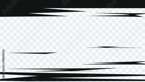 Abstract comic book flash explosion radial lines on transparent background. Vector illustration superhero design. Bright black light strip burst. Flash ray blast glow. Speed lines Manga frame. Anime