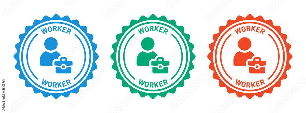 Worker stamp icon set. Man with briefcase icon symbol of employee, job, career concept. Worker stamp icon set. Man with briefcase icon symbol of employee, job, career concept.