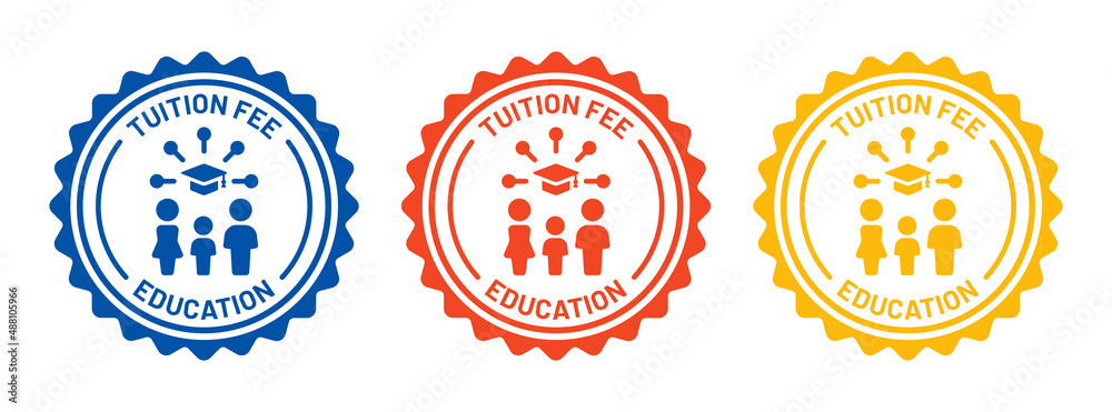 Tuition fee seal icon set vector. Education concept