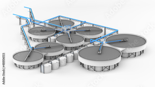 Photography Wastewater treatment plant on a white background. 3d render