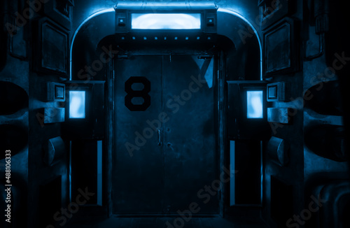 Fototapeta Naklejka Na Ścianę i Meble -  Cyberpunk style indoor industrial environment