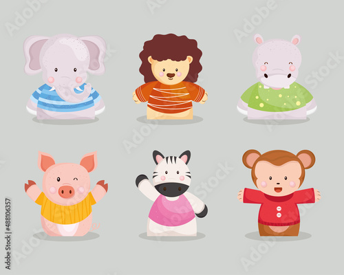 six icons with little animals
