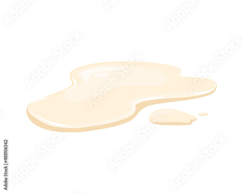 Spilling mayonnaise, sauce. A puddle of beige liquid on a white background. Vector cartoon illustration. 