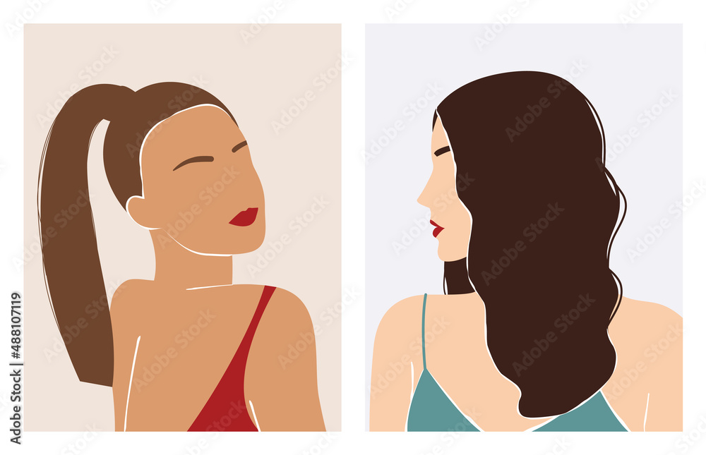 Illustrations of women. Trendy feminine illustrations, minimal style Illustrations of women. Trendy feminine illustrations, minimal style
