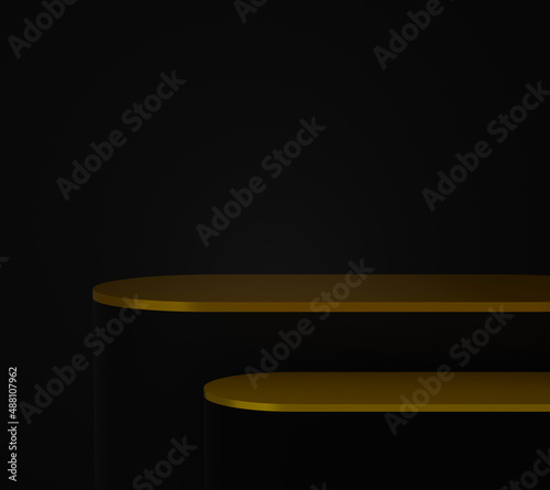 Empty gold and black podium for cosmetic product display presentation, Minimal scene, 3d rendering