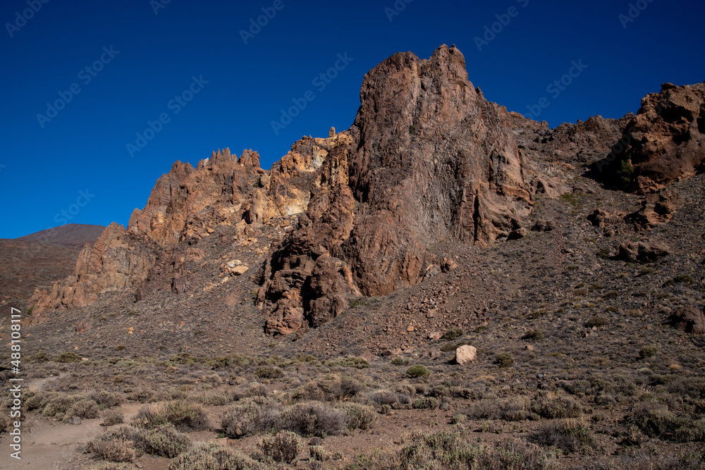  View of Roques de García unique rock formation in Teide National Park, Tenerife, Canary Islands, Spain