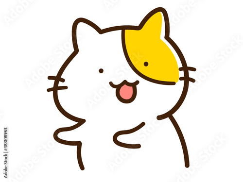 手を差し伸べるかわいいねこのキャラクターの手書き風イラスト