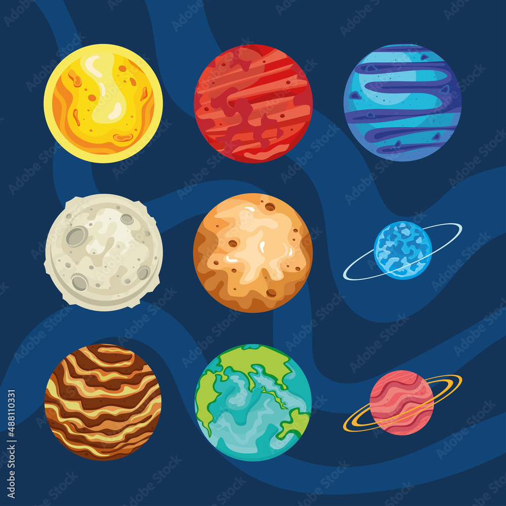 icons with planets and spheres