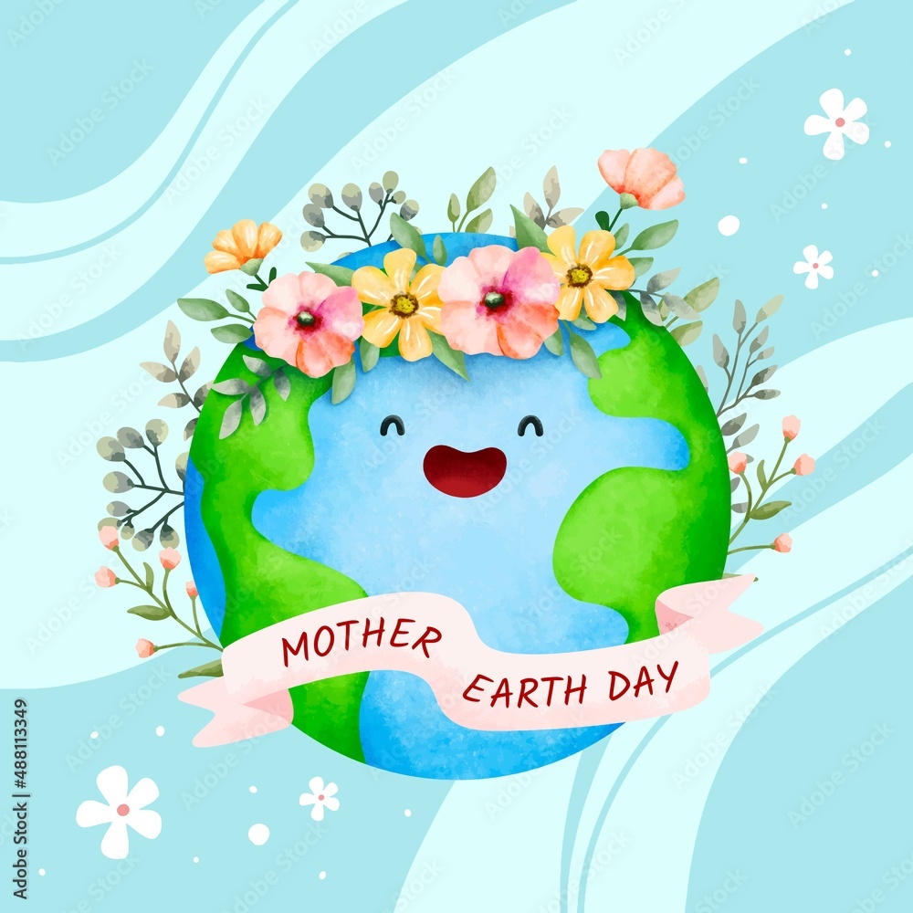 Obraz premium Watercolor Happy Mother Earth day 