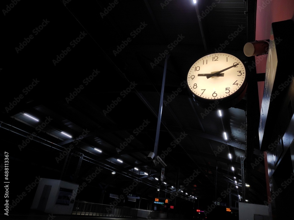 Clock at Station. on the night time, Public clock In a railway station
