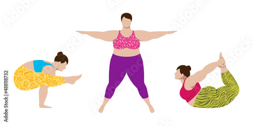 1268_Three plus size woman practicing yoga