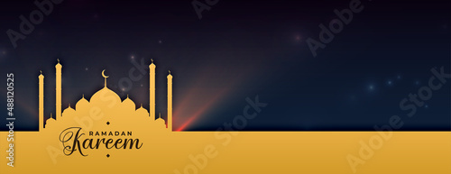 ramadan kareem festival cultural event banner with mosque and light effect