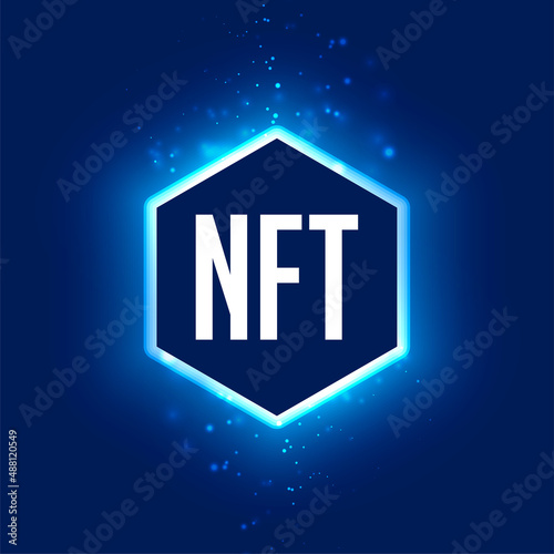 NFT non fungible token concept with neon light effect