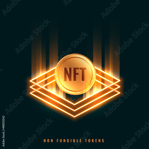 NFT non fungible token coin with light rays