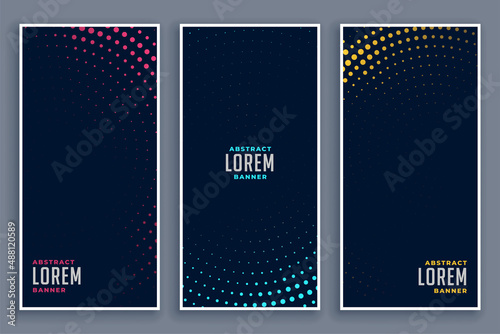 stylish circular halftone effect banners set