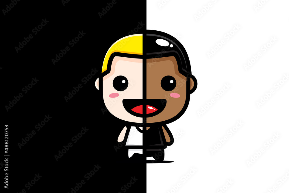 Vector design of half white and half black characters Vector design of half white and half black characters