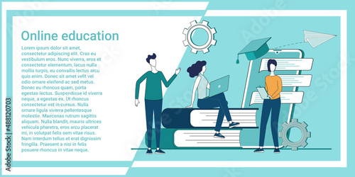Online education.Video lessons and distance education.Remote lessons.An illustration in the style of a green landing page.