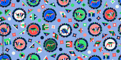 seamless pattern with dino and circles