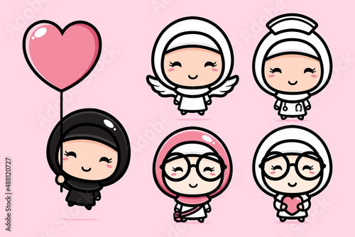 Cute Muslim character vector design