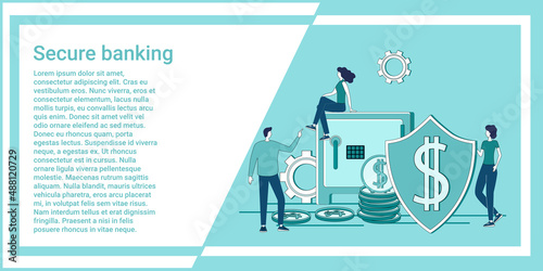Secure banking.The concept of banking work.Loans and finance.An illustration in the style of a green landing page.