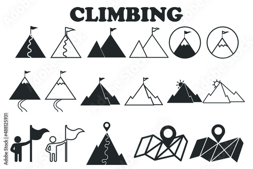 Mountain climbing vector icon illustration sign 