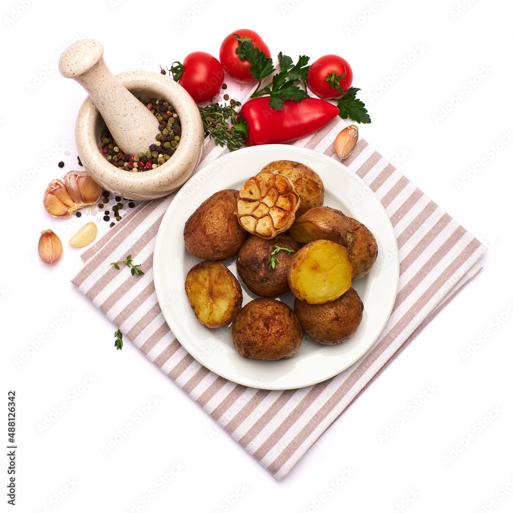 Plate of Baked potato isolated on white background