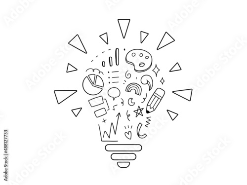 Bulb Brain Vector illustration. Drawing doodle design