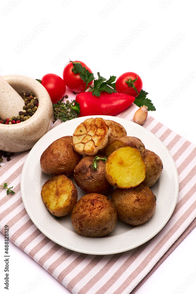 Plate of Baked potato isolated on white background Plate of Baked potato isolated on white background