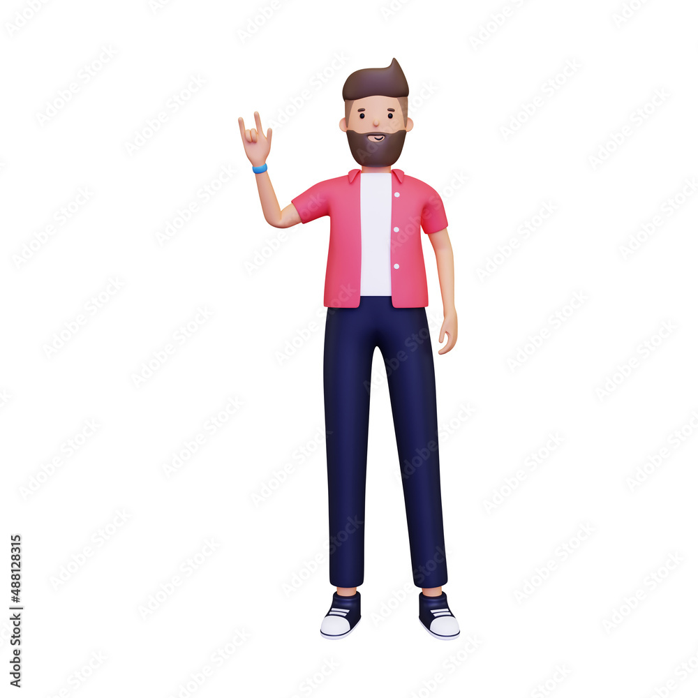 Man doing rock on pose. isolated on a white background. 3d illustration