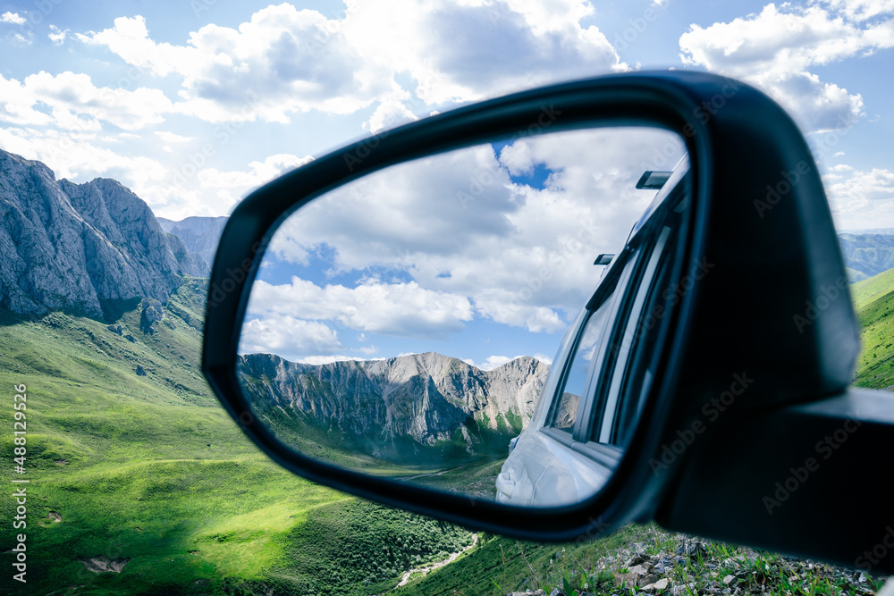 Driving off road car in high altitude  mountains