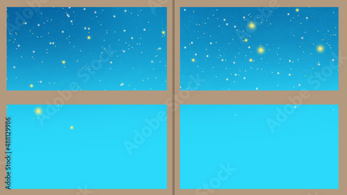 幻想的で絵本風な星空の見える窓（グラデ）
