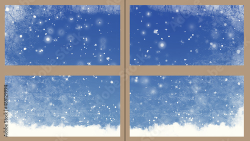 絵本の様な可愛い雪景色の見える窓（夜）