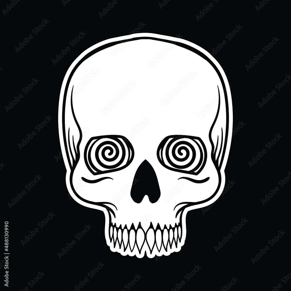 hand drawn black and white skull for tattoo sticker poster etc free vector