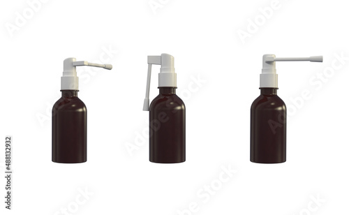 Throat spray in different angles on a white background. 3D rendering. 