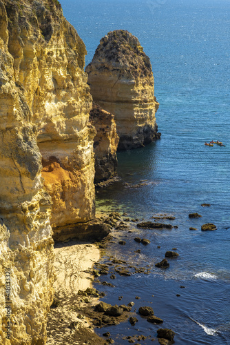 Panoramic view with Cliff, rocks and small beach at Ponta da Piedade near Lagos, Algarve, Portugal © hectorchristiaen