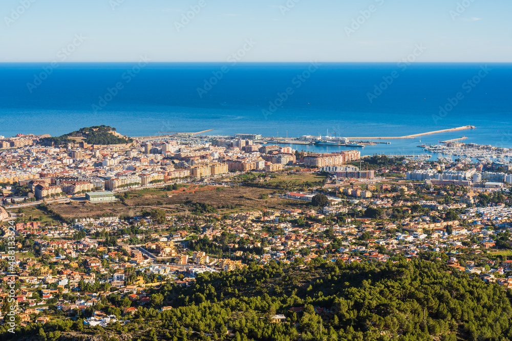 Panoramic view of Dénia city in the Spanish Mediterranean coast