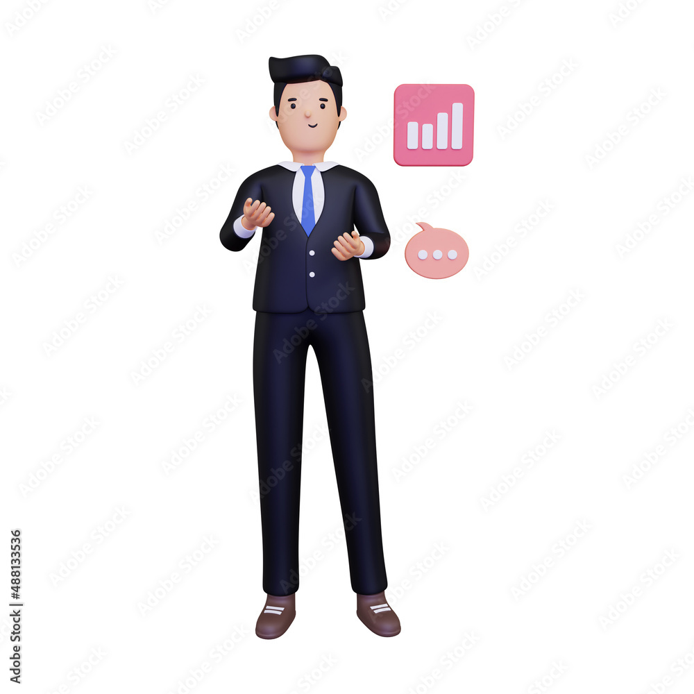 Businessman giving presenting. isolated on a white background. 3d illustration Businessman giving presenting. isolated on a white background. 3d illustration